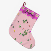 ピンクスキーヤースキー開場クリスマススキーホリデー ラージクリスマスストッキング (正面 (吊り時))