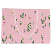 ピンクスキーヤースキー開場クリスマススキーホリデー ラージペーパーバッグ (裏面)