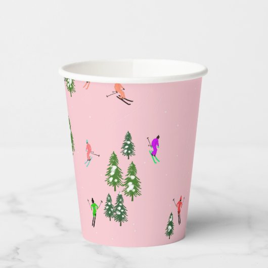 ピンクスキーヤースキー開場クリスマススキーホリデー 紙コップ (左)