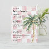 ピンクスクウェアトロピカル金ゴールドパームツリーブライダルシャワー 招待状 (スタンド正面)