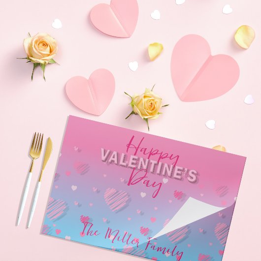ピンクスクライブルハートハッピーバレンタインランチョンマット ペーパーパッド