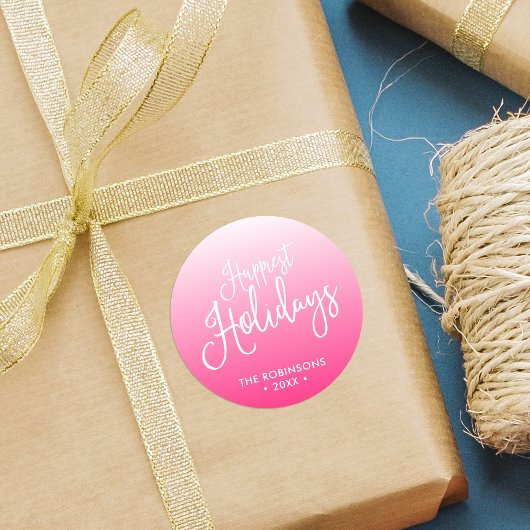 ピンクスクリプトハッピーホリデイズホリデー ラウンドシール