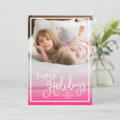 ピンクスクリプトハッピーホリデーズホリデーホリデー写真 シーズンカード (スタンド正面)