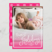 ピンクスクリプトハッピーホリデーズホリデーホリデー写真 シーズンカード (正面/裏面)