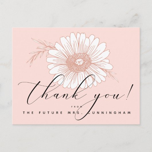 ピンクスクリプトフラワーブライダルシャワーありがとう ポストカード (正面)