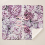 ピンクスクリプトモノグラム牡丹バラフローラ シェルパブランケット (正面(横))