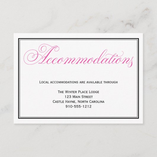 ピンクスクリプト結婚の宿泊詳細カード エンクロージャーカード (正面)