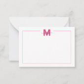 ピンクスクリプト縁どミニマルリスト名モノグラム ノートカード (正面)