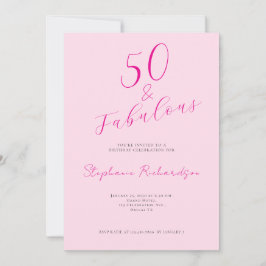ピンクスクリプト ファイブティ アンド ファビュラス 50歳の誕生日パーティー 招待状