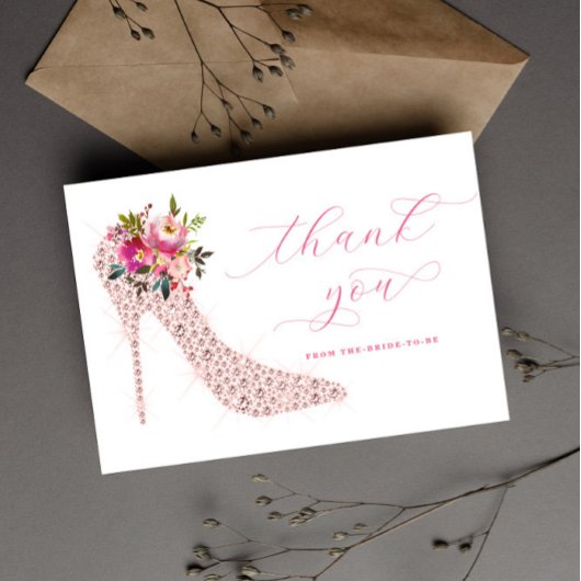 ピンクスクリプト ブライダルシャワー サンキューカード
