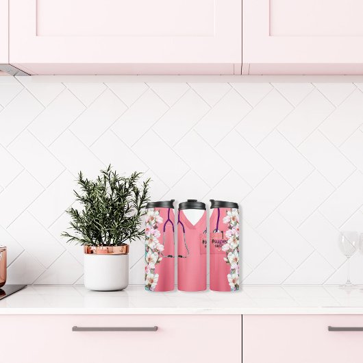 ピンクスクルバーとフローラデザインと聴診器 タンブラー