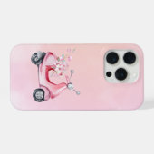 ピンクスクーターのフラワーフォンケース iPhoneケース (裏面横)
