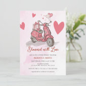 ピンクスクーターハートヴァレンティーンズデイブライダルシャワー 招待状 (スタンド正面)
