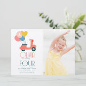 ピンクスクーターバルーンガール誕生日写真 招待状 (スタンド正面)