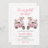 ピンクスクーター素晴らしアドベンチャーブライダルシャワー 招待状 (正面/裏面)