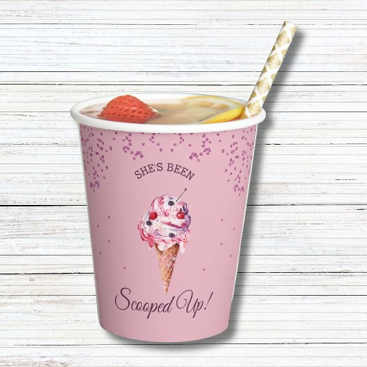ピンクスクープグリッターアイスクリームブライダルシャワー 紙コップ