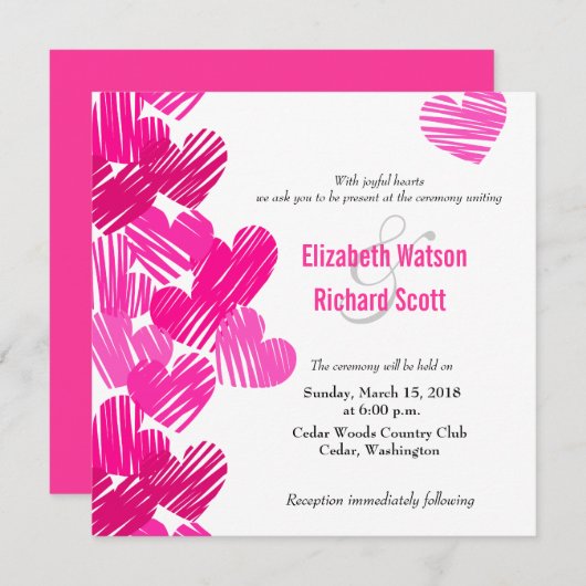 ピンクスケッチーハート結婚式招待状 招待状 (正面/裏面)