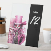 ピンクスケルトン結婚ズスチームパンク 台座サイン (インサイチュ)