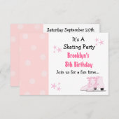 ピンクスケートで滑るパーティー誕生日招待状 招待状 (正面/裏面)