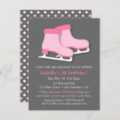 ピンクスケートアイススケートで滑るバースデーパーティ招待状 招待状 (正面/裏面)