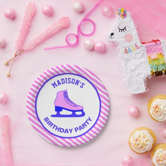 ピンクスケートアイススケートで滑る誕生日パーティー ペーパープレート (パーティー)