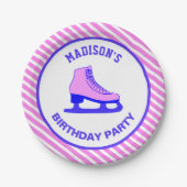 ピンクスケートアイススケートで滑る誕生日パーティー ペーパープレート (正面)