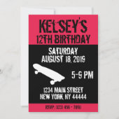 ピンクスケートボード誕生日、スケートボード、ガール 招待状 (正面)