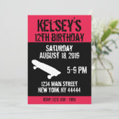 ピンクスケートボード誕生日、スケートボード、ガール 招待状 (スタンド正面)