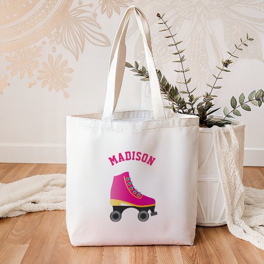 ピンクスケートローラースケートで滑るキッズ トートバッグ