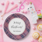 ピンクスコティッシュレディタータンチェックパターンメリークリスマス ペーパープレート (パーティー)