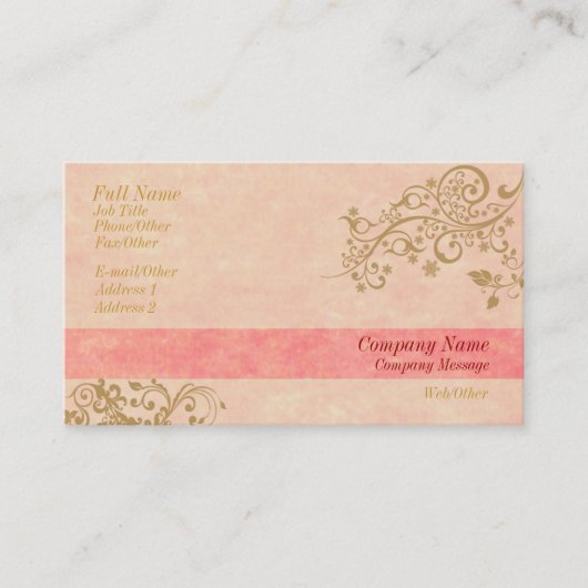 ピンクスタイリッシュかわいらしと金ゴールドの名刺テンプレート 名刺 (正面)