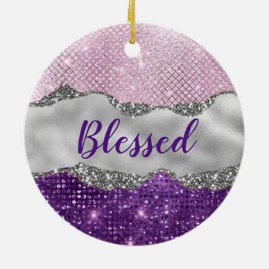 ピンクスタイリッシュがかった紫色の銀色モノグラガーリーム セラミックオーナメント (裏面)