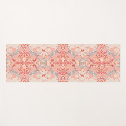 ピンクスタイリッシュがかった赤のオフホワイトのバロック模様 ヨガマット (正面(横))