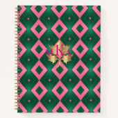 ピンクスタイリッシュとグリーンのノートブモノグラムのック ノートブック (正面)