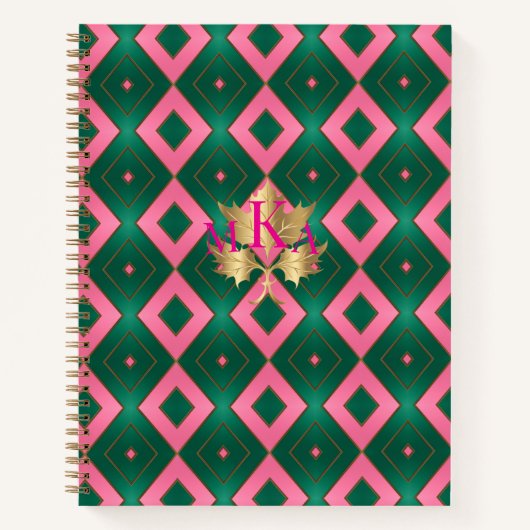 ピンクスタイリッシュとグリーンのノートブモノグラムのック ノートブック (正面)