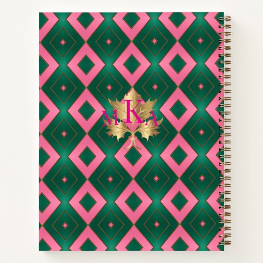 ピンクスタイリッシュとグリーンのノートブモノグラムのック ノートブック (裏面)