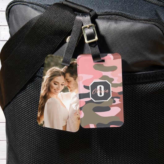 ピンクスタイリッシュとグリーンの迷彩 ラゲッジタグ