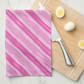 ピンクスタイリッシュとシルバーフォイルのクリスマスストライプ飾り キッチンタオル (四つ折り)