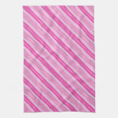 ピンクスタイリッシュとシルバーフォイルのクリスマスストライプ飾り キッチンタオル (縦)