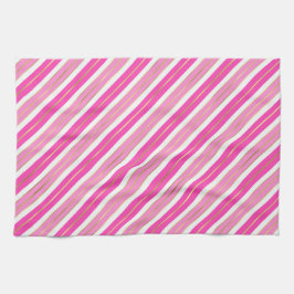 ピンクスタイリッシュとシルバーフォイルのクリスマスストライプ飾り キッチンタオル