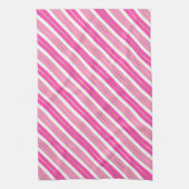 ピンクスタイリッシュとシルバーフォイルのクリスマスストライプ飾り キッチンタオル (縦)