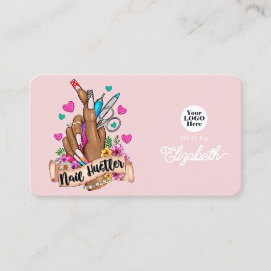 ピンクスタイリッシュとターコイズ爪、 ネイルホイスラーブランディング 名刺 (正面)