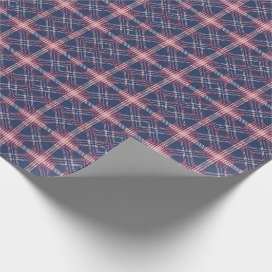 ピンクスタイリッシュとネイビープレイドタータンチェッククリスマス ラッピングペーパー (角)