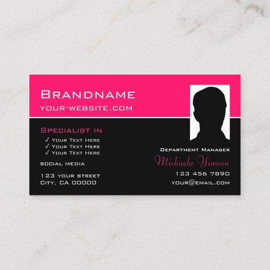 ピンクスタイリッシュとブラックとフォトプロフェッショナル 名刺 (裏面)