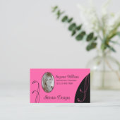 ピンクスタイリッシュとブラックと華美ポートレート写真 名刺 (スタンド正面)