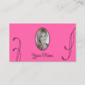 ピンクスタイリッシュとブラックと華美ポートレート写真 名刺 (正面)