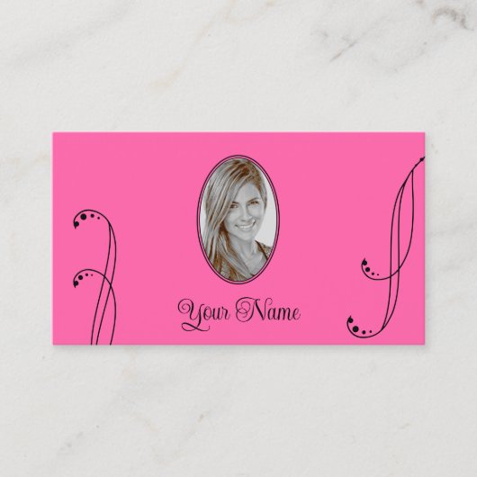 ピンクスタイリッシュとブラックと華美ポートレート写真 名刺 (正面)