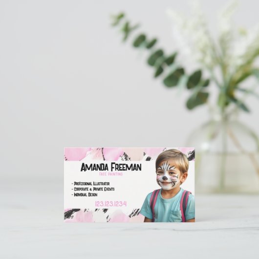 ピンクスタイリッシュとブラックの絵を描顔絵を描s 名刺 (スタンド正面)