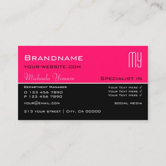 ピンクスタイリッシュとブラック、イニシャルプロフェッショナル 名刺 (裏面)