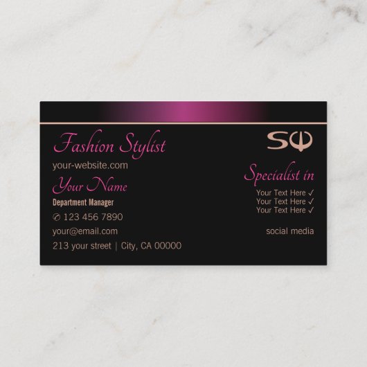 ピンクスタイリッシュとブラック、イニシャルプロフェッショナル 名刺 (裏面)
